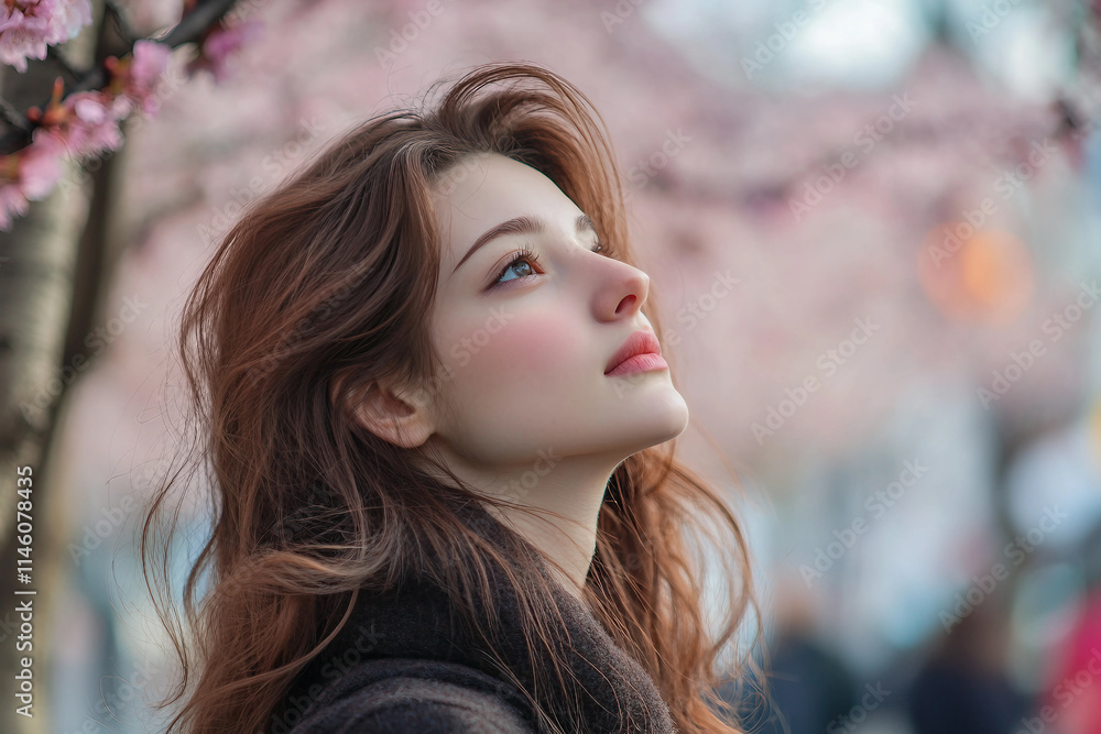 Generative AI portrait of a young Asian person enjoying spring serene moment in a blooming Japanese park Generative AI portrait of a young Asian person enjoying spring serene moment in a blooming Japanese park