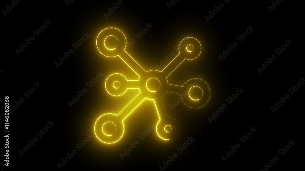 Topology icon animation by yellow color neon on black background. Topology icon animation by yellow color neon on black background.