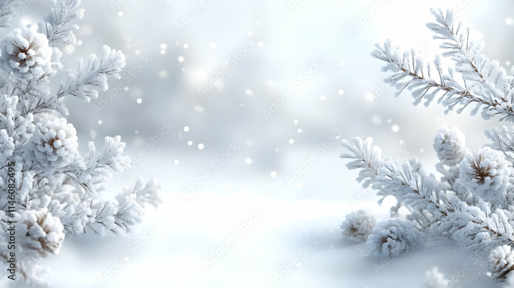 Winter Wonderland: Snow-Covered Branches and Pinecones Winter Wonderland: Snow-Covered Branches and Pinecones