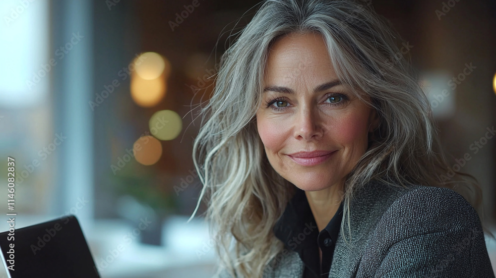 Confident Mature Woman with Gray Hair Portrait Confident Mature Woman with Gray Hair Portrait