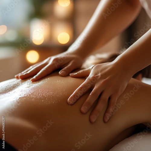 Wallpaper Mural A massage therapist working on a client’s back using natural oils in a tranquil wellness center with soft lighting and calming tones Torontodigital.ca