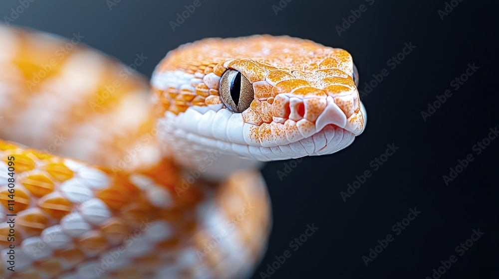 Close-up of an orange and white snake. Close-up of an orange and white snake.