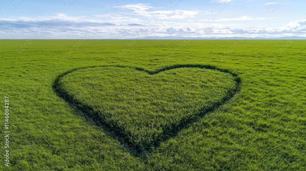 heart shaped path in vibrant green field under clear sky heart shaped path in vibrant green field under clear sky