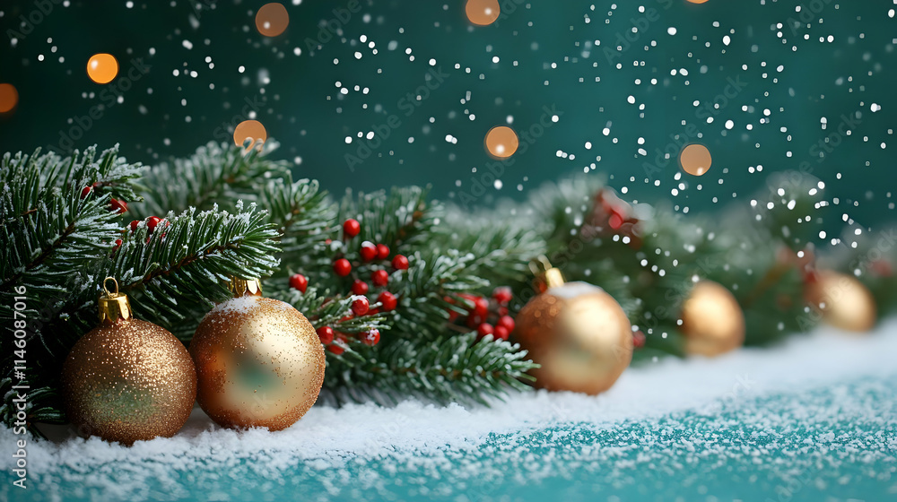 Obraz premium Winter Wonderland: Festive Ornaments on Snowy Branches