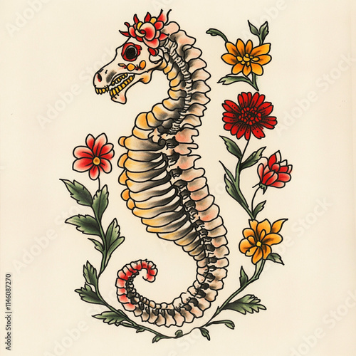 Seahorse tattoo flash illustration photo