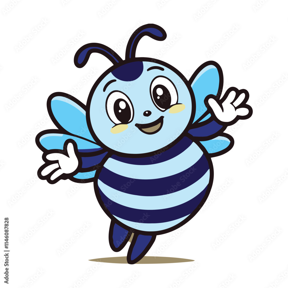 Cute cartoon bee mascot friendly expression big eyes vector style children's illustration Cute cartoon bee mascot friendly expression big eyes vector style children's illustration