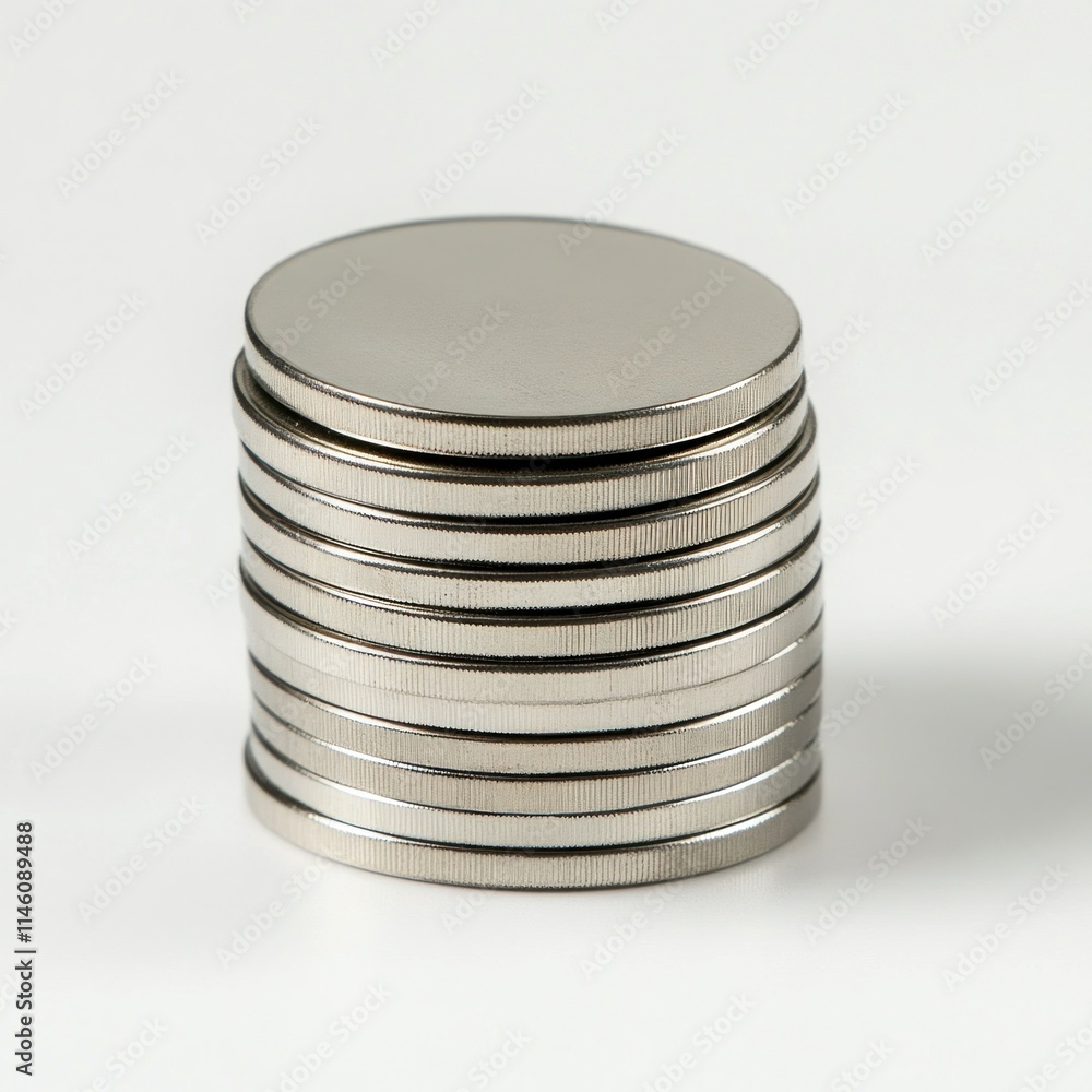 Obraz premium A stack of thin round silver metal
