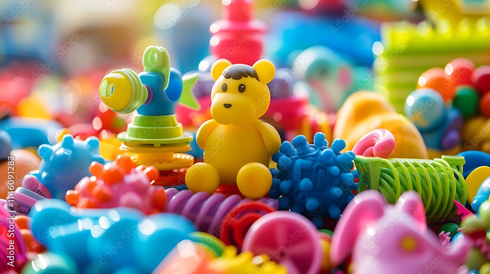 Fototapeta premium Pile of a lot of colorful plastic toys waiting games to play with kids