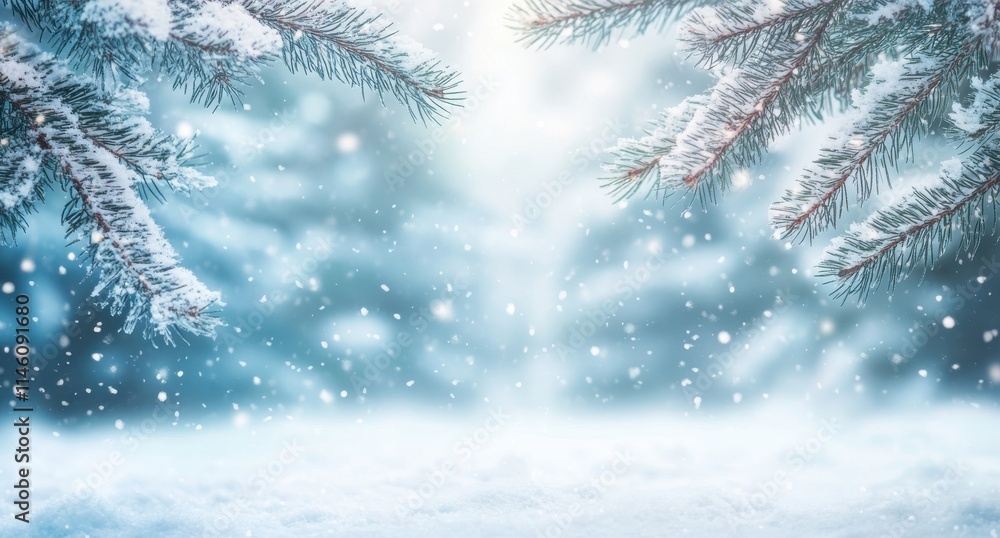 Serene Winter Wonderland Scene with Snowfall, Pine Trees and Soft Focus Background Creating a Tranquil Holiday Atmosphere Ideal for Seasonal Themes and Winter Imagery Needs Serene Winter Wonderland Scene with Snowfall, Pine Trees and Soft Focus Background Creating a Tranquil Holiday Atmosphere Ideal for Seasonal Themes and Winter Imagery Needs