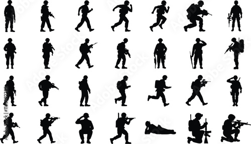 Comprehensive Soldier Icon Collection. Unique Vector Designs for War, Strategy and Army Themes.
