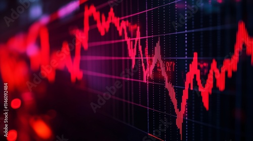 Dow Jones Stock Market goes down. Modern creative red toned economic data graph background.