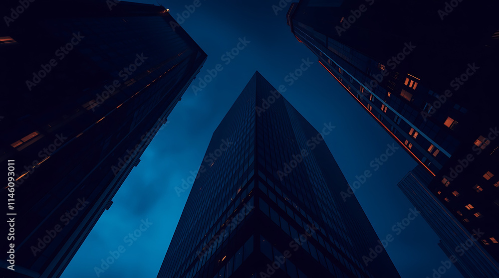 Low Angle View of City Skyscrapers with Blue Sky and Lens Flare in Modern Business Center, city skyline, blue sky background, skyscraper view, business buildings, business cityscape, glass buildings Low Angle View of City Skyscrapers with Blue Sky and Lens Flare in Modern Business Center, city skyline, blue sky background, skyscraper view, business buildings, business cityscape, glass buildings