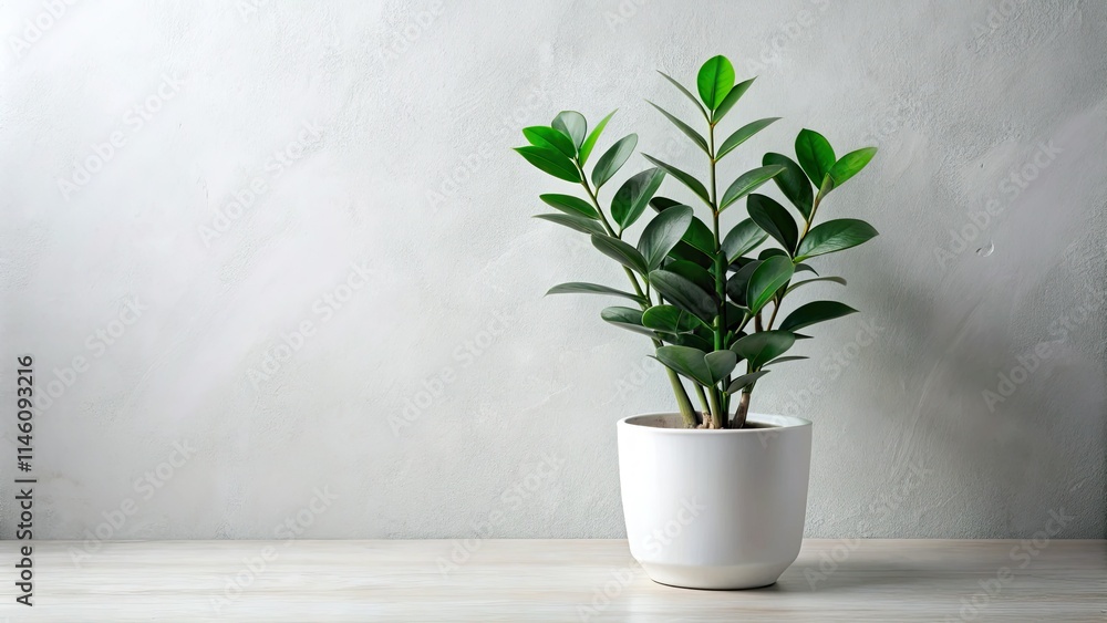 Stylish white concrete pot: the ideal minimalist home for your low-maintenance ZZ plant. Stylish white concrete pot: the ideal minimalist home for your low-maintenance ZZ plant.
