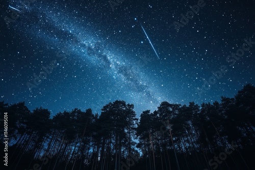 A starry night sky with meteors streaking across the stars photo