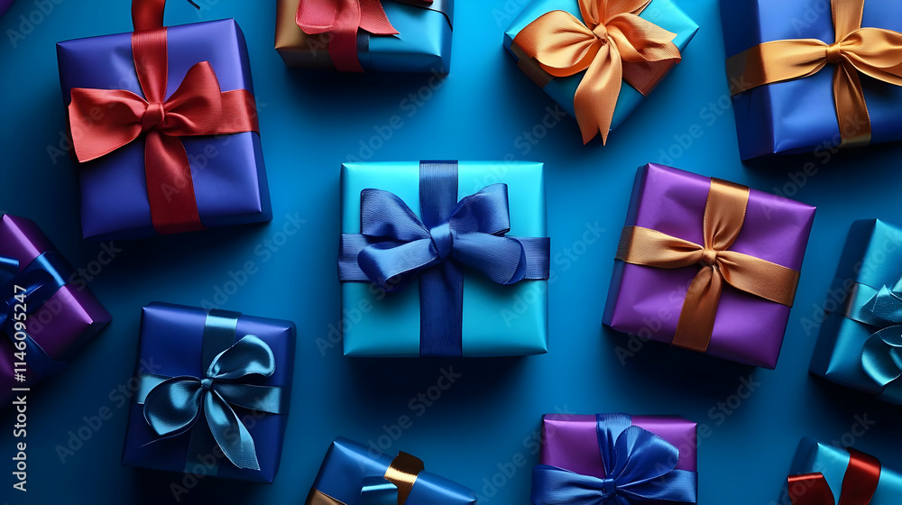 Colorful Gifts with Ribbons: A Festive Display Colorful Gifts with Ribbons: A Festive Display