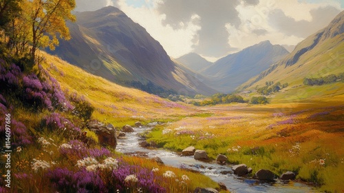 Beautiful views of tranquil mountain streams surrounded by colorful wildflowers and towering peaks.