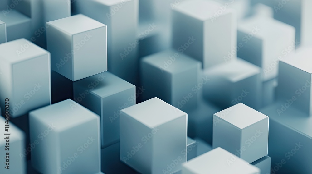 Abstract arrangement of light blue cubes creating a three-dimensional geometric pattern. Abstract arrangement of light blue cubes creating a three-dimensional geometric pattern.