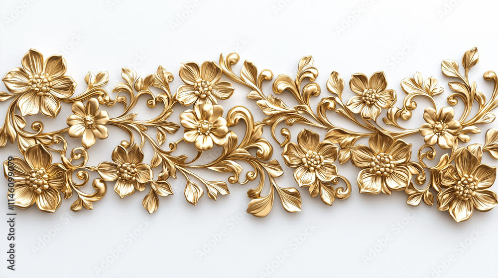 Golden Floral Ornament: A delicate and intricate floral design with gold accents, perfect for adding a touch of elegance and sophistication to any project. Golden Floral Ornament: A delicate and intricate floral design with gold accents, perfect for adding a touch of elegance and sophistication to any project.