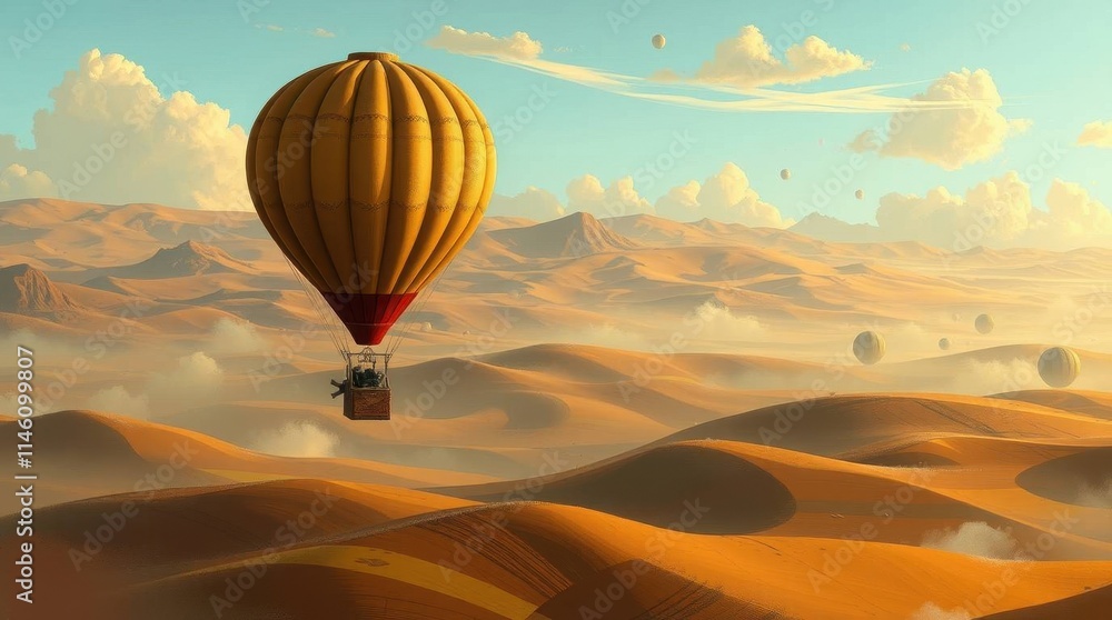 Surreal Digital Painting of Hot Air Balloon Over Rolling Hills Surreal Digital Painting of Hot Air Balloon Over Rolling Hills