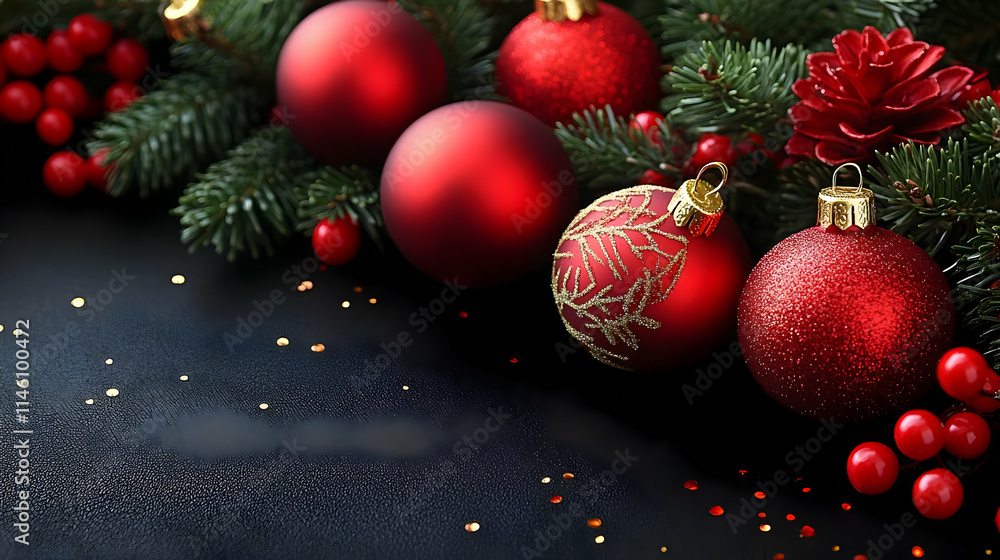 Red Ornaments Decorate Festive Winter Tree Red Ornaments Decorate Festive Winter Tree