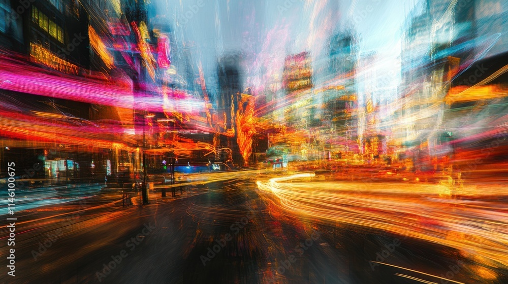 dynamic cityscape with long exposure light trails, vibrant and energetic, focus on movement and urban life dynamic cityscape with long exposure light trails, vibrant and energetic, focus on movement and urban life