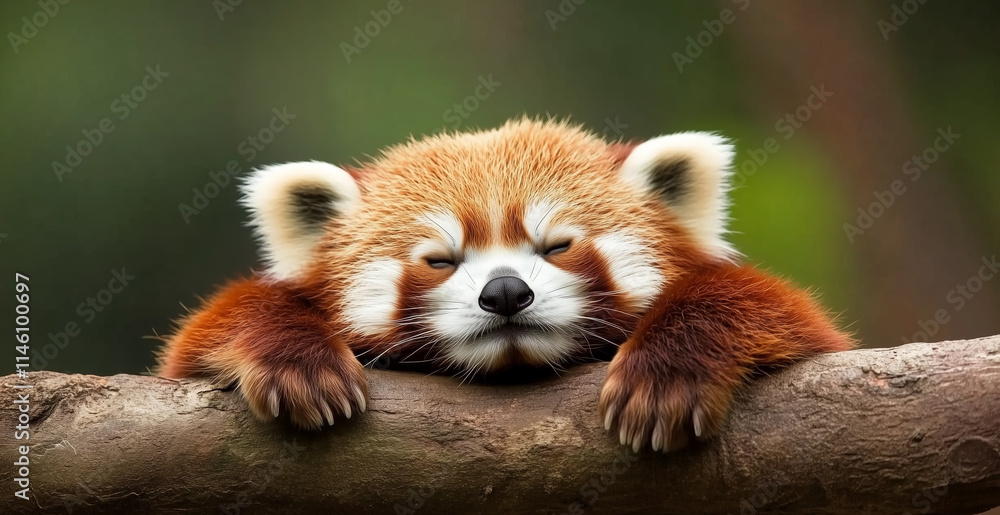 Red panda relaxing on a branch in a lush forest during daylight hours Red panda relaxing on a branch in a lush forest during daylight hours