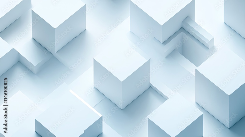 A minimalistic arrangement of white cubes creating a modern, abstract composition. A minimalistic arrangement of white cubes creating a modern, abstract composition.