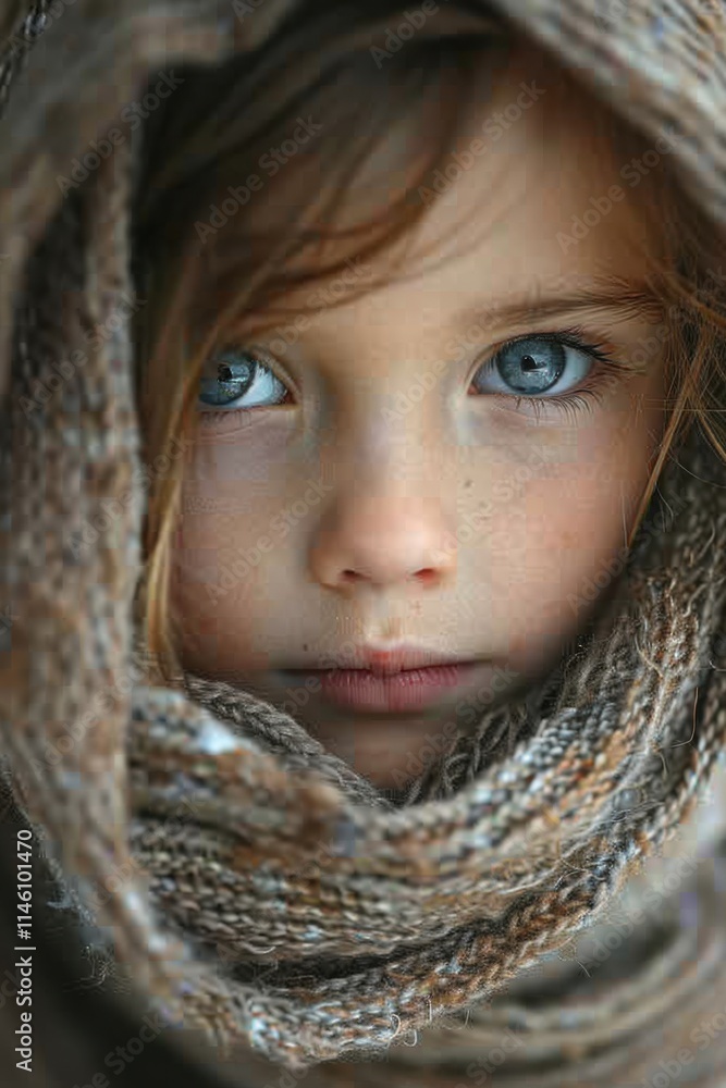 Young girl with blue eyes wearing a scarf, portrait Young girl with blue eyes wearing a scarf, portrait