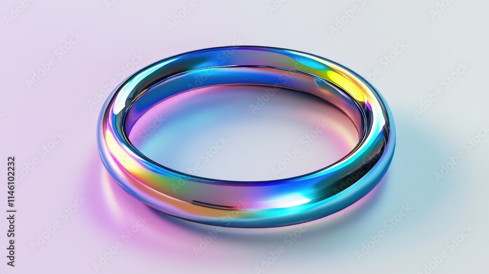 Colorful Iridescent Ring on Light Background with Soft Reflections Colorful Iridescent Ring on Light Background with Soft Reflections