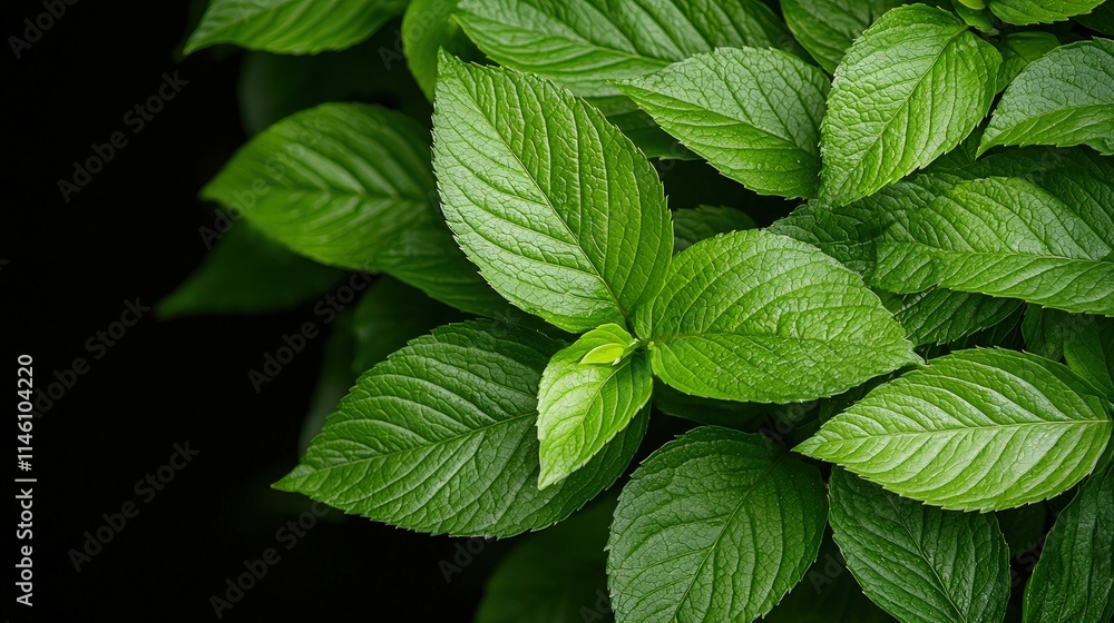 Lush green leaves on black background. Lush green leaves on black background.