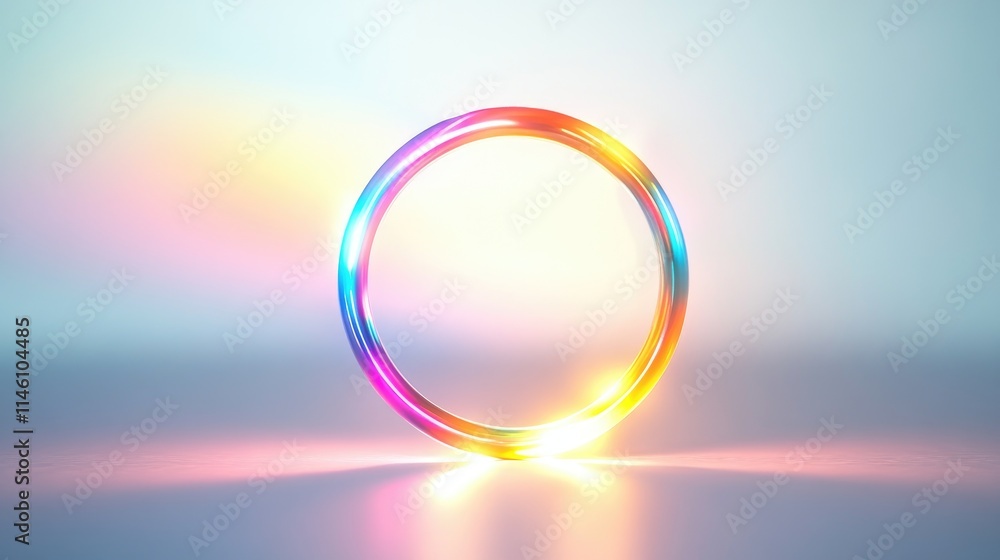 Colorful Light Ring with Reflections on Smooth Surface Background Colorful Light Ring with Reflections on Smooth Surface Background