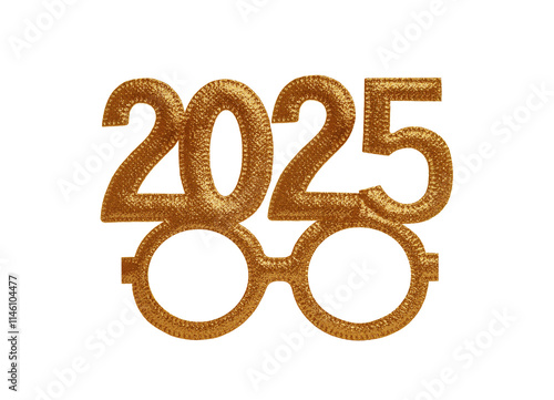 Obraz na płótnie Masquerade party glasses 2025 isolated on white background. Happy New 2025 year in golden tones. w salonie