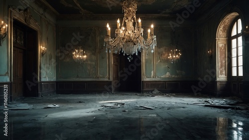 Abandoned Grandeur: A Glimpse into a Decaying Ballroom