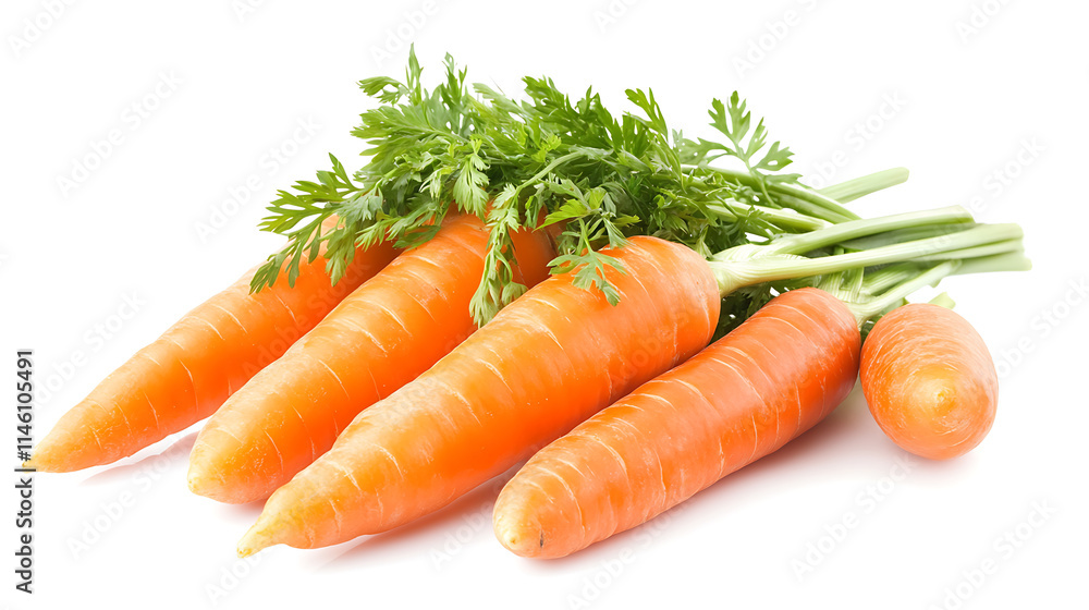 A close-up shot of a bunch of vibrant carrots isolated on white A close-up shot of a bunch of vibrant carrots isolated on white