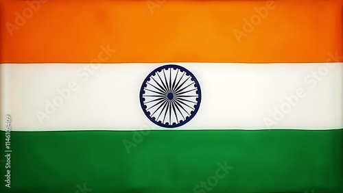 Indian Flag (Tiranga) with Ashoka Chakra – Saffron, White, Green Stripes and Navy Blue Wheel photo