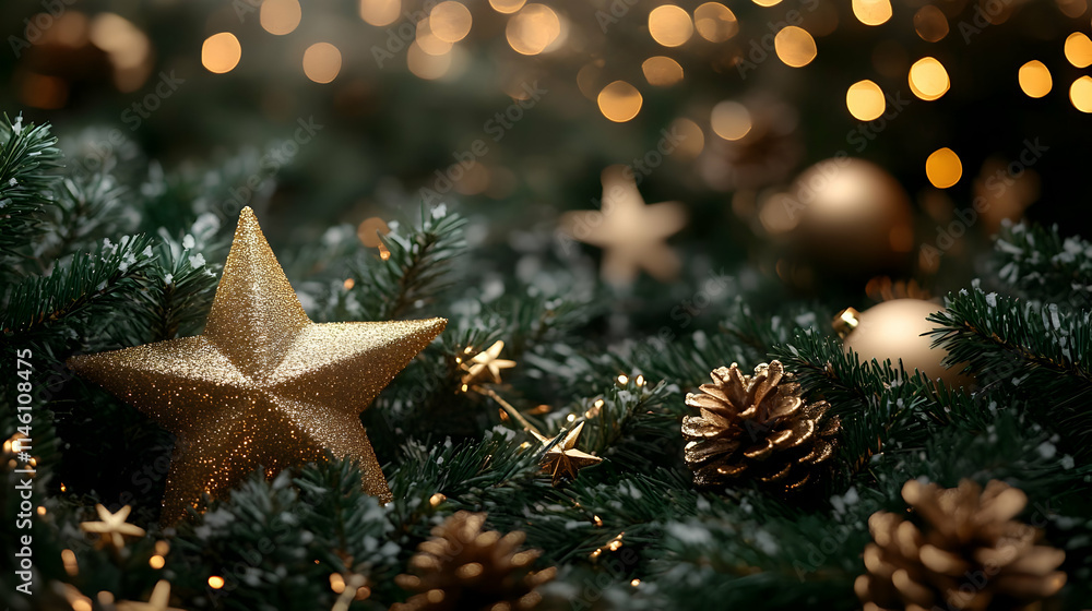 Golden Star Ornaments Decorate Festive Tree Golden Star Ornaments Decorate Festive Tree