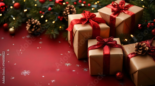 Wallpaper Mural Wrapped Gifts with Red Ribbons on Red Background Torontodigital.ca