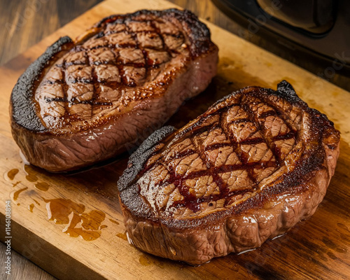 grilled beef entrecote on the plate
 photo