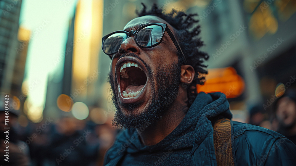 Man Shouting Protest Demonstration Urban City Man Shouting Protest Demonstration Urban City