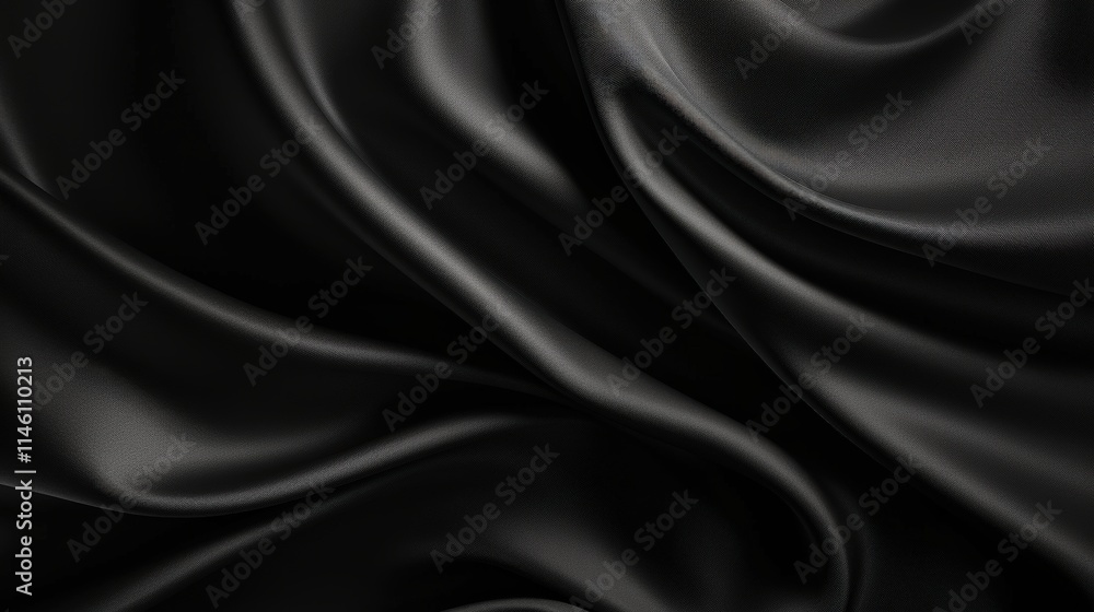 Fototapeta premium Luxurious Black Silk Satin Fabric with Soft Textures Ideal for Fashion Design, Upholstery, and Elegant Home Decor Projects