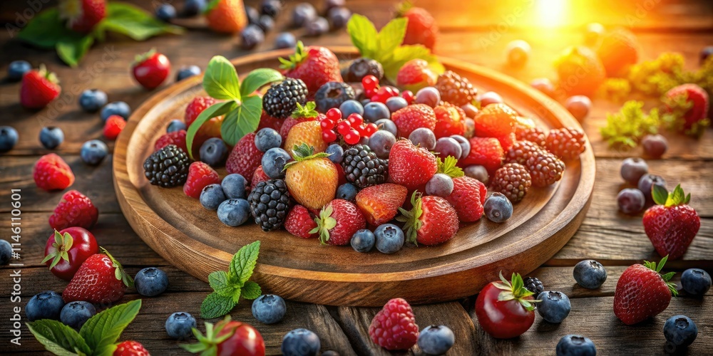 Stunning aerial drone view: Juicy summer berries arranged artfully on a plate, high-resolution image. Stunning aerial drone view: Juicy summer berries arranged artfully on a plate, high-resolution image.