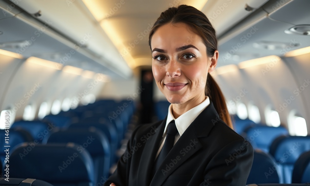 Professional flight attendant in a uniform Professional flight attendant in a uniform