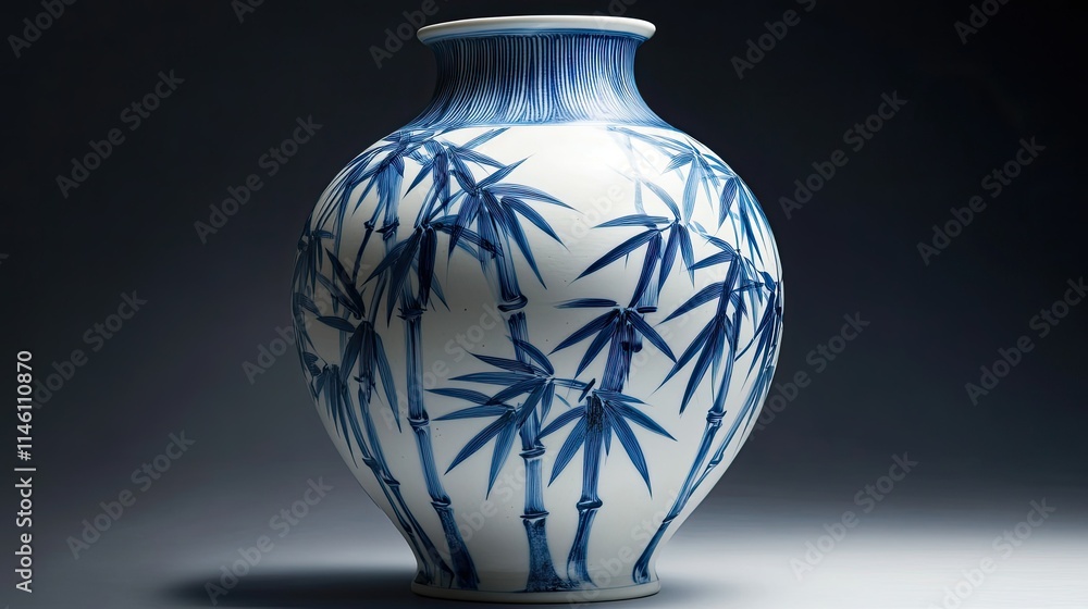 The potter brings to life a bamboo forest, its slender stalks and delicate leaves sweeping across the ceramic body, painted in fluid cobalt blue. The potter brings to life a bamboo forest, its slender stalks and delicate leaves sweeping across the ceramic body, painted in fluid cobalt blue.