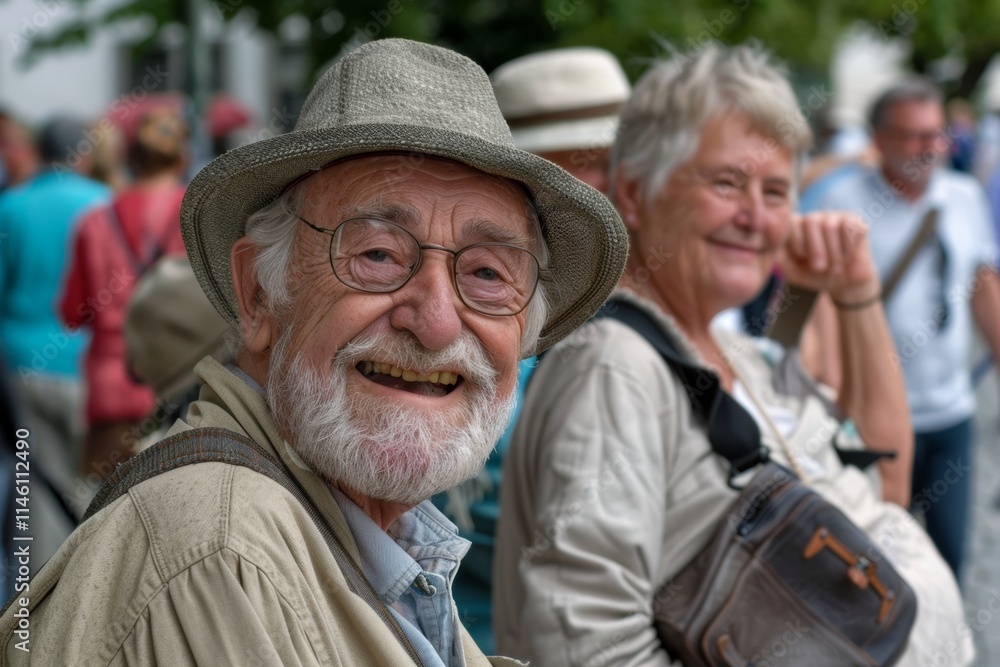Portrait of an old man with a white beard in a hat and glasses Portrait of an old man with a white beard in a hat and glasses