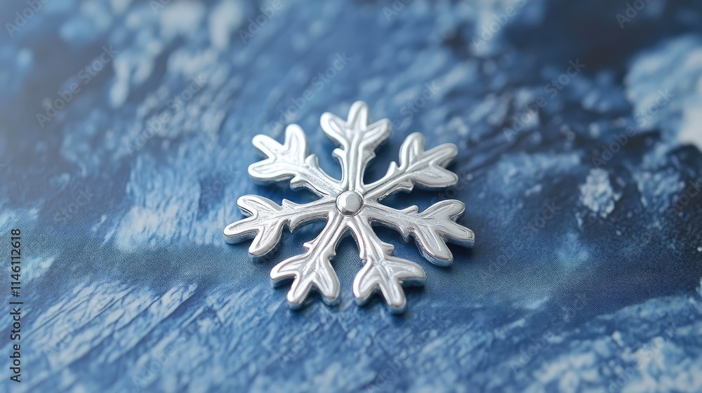 Silver snowflake ornament on a textured blue background Silver snowflake ornament on a textured blue background