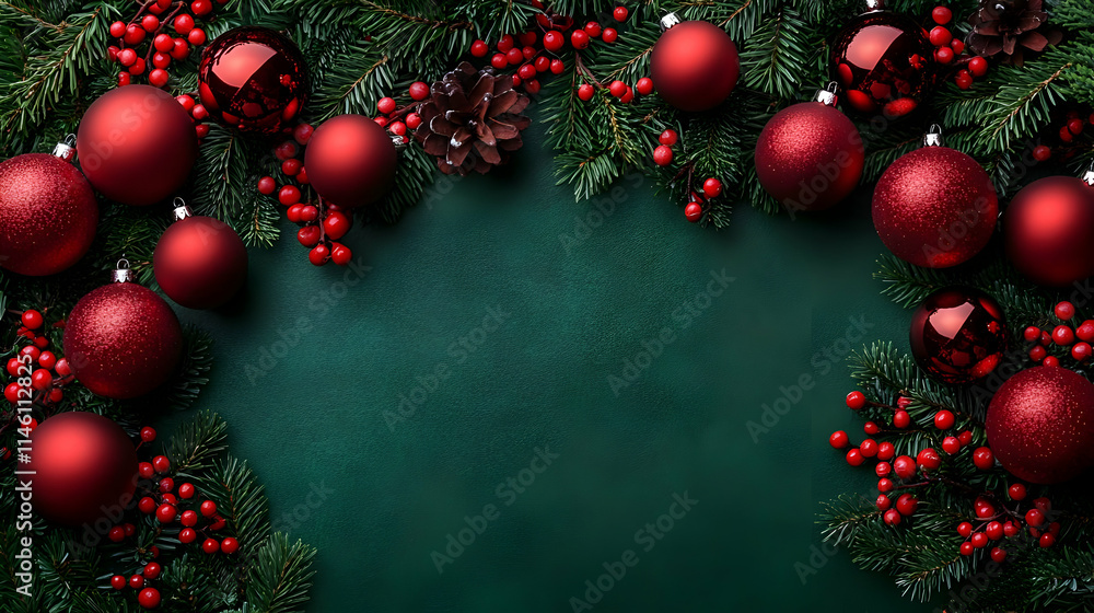 Red Ornaments & Green Branches Festive Decor Red Ornaments & Green Branches Festive Decor