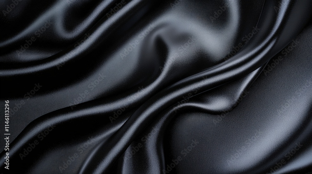 Fototapeta premium Luxurious Black Silk Satin Fabric With Smooth Texture And Elegant Drapery Perfect For Various Textile Applications And Sophisticated Design Projects