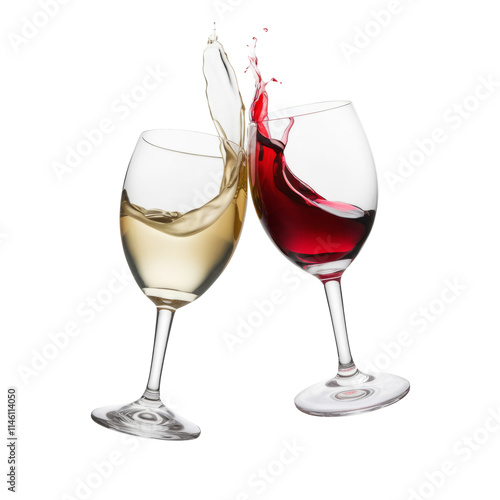 Cheers wine with splash out of glass isolated on white background. photo