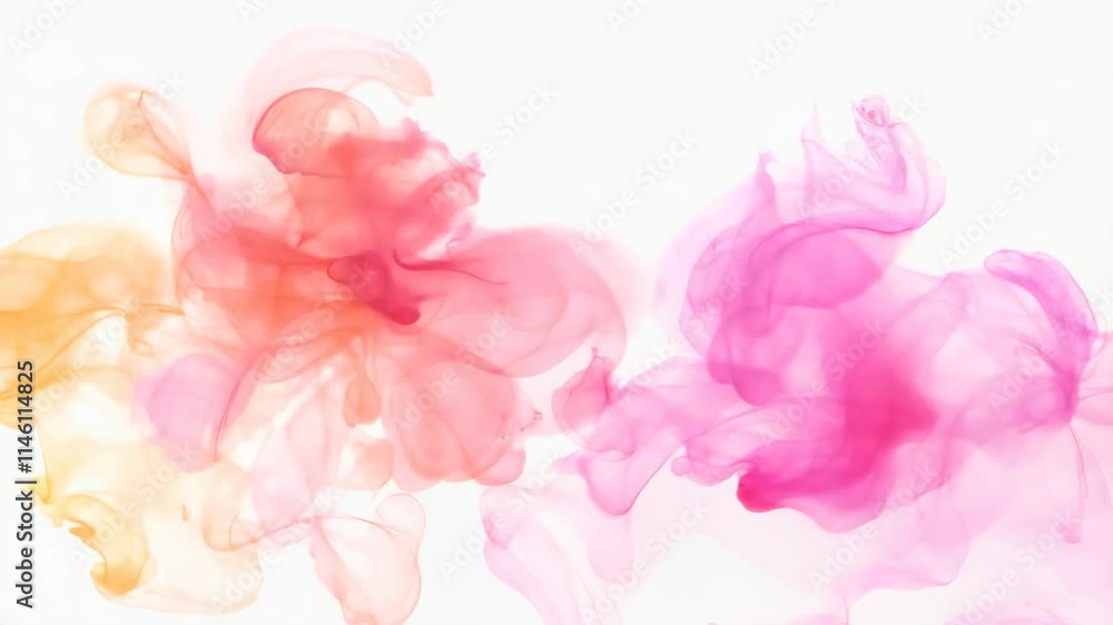 Abstract orange and fuchsia liquid swirls in water, forming smooth, vibrant patterns. Abstract orange and fuchsia liquid swirls in water, forming smooth, vibrant patterns.