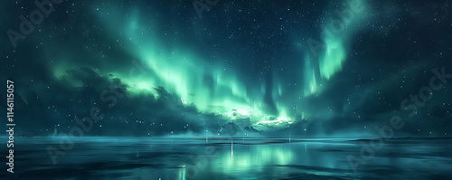 Wallpaper Mural Northern lights aurora borealis in the night sky over beautiful lake landscape. Northern lights aurora borealis over beautiful lake landscape  Torontodigital.ca